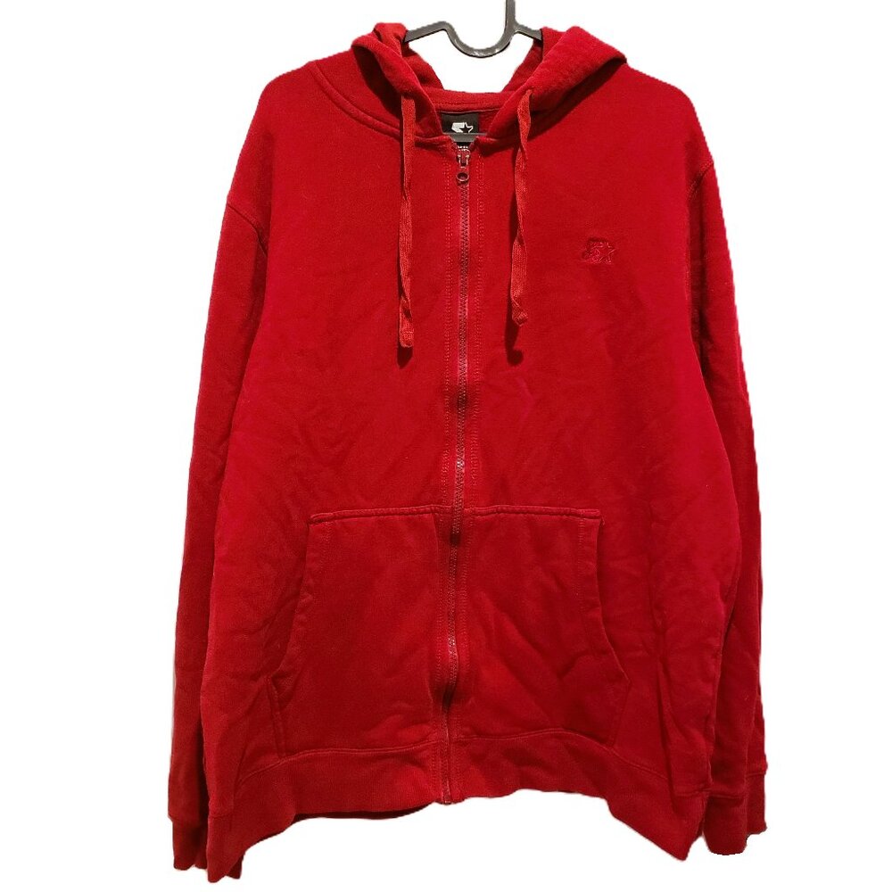 Starter Red Hoodie Full Zip Long Sleeve Sweatshirt Mens L Adult Large